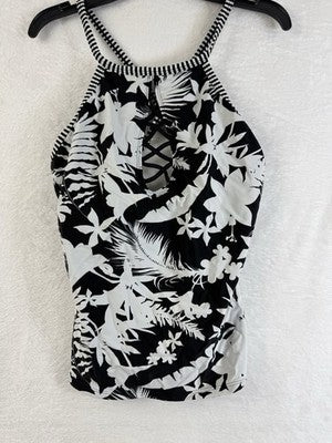 Bleu Rod Beattie Tankini Top 6 Black White Floral Print Swim Swimsuit Womens