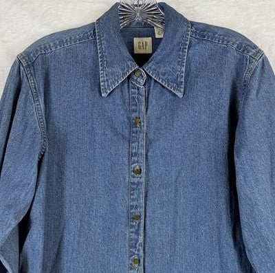 Vintage Gap Denim Shirt Womens Small 90s Blue Long Sleeve Jean Metal Buttons