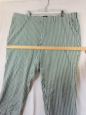 Lands End Pants 24W Mid Rise Classic Straight Leg Green Stripe Plus Size
