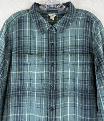 LL Bean 1912 Flannel Plaid Shirt 2X Green Button Up Womens Plus Size Tops