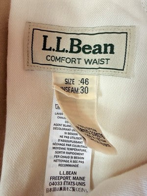 LL Bean Double L Chinos 46x30 Pants Tan Mens Natural Fit Hidden Comfort Pleated