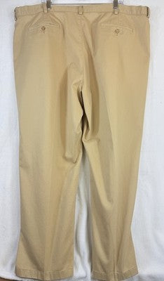 LL Bean Double L Chinos 46x30 Pants Tan Mens Natural Fit Hidden Comfort Pleated