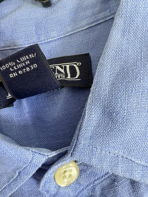 Lands End 100% Linen Shirt Men’s Medium Blue Short Sleeve Button Up