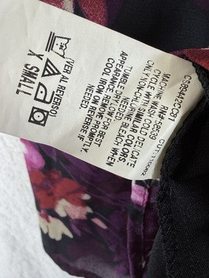 Accidentally In Love Dress XS Sleeveless Mini Black Purple Floral Shift Made USA