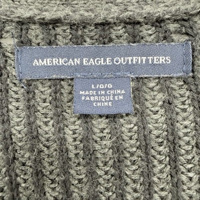 American Eagle Cardigan Sweater Large Womens Gray Long Sleeve Open Front Pockets