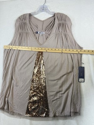 Jennifer Lopez Top 1X Womens Sleeveless Beige Sequined