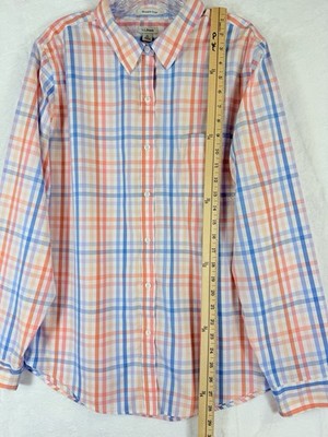 LL Bean Womens XL Shirt Wrinkle Free Pinpoint Oxford Button Up Plaid Long Sleeve