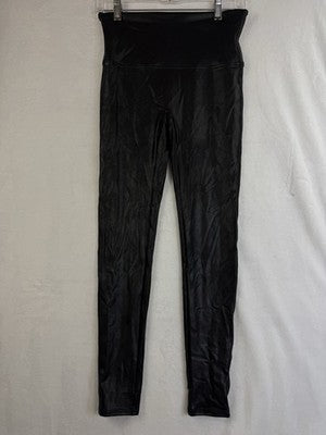 Spanx Leggings Large Black Faux Leather Womens Slimming Compression Shapewear