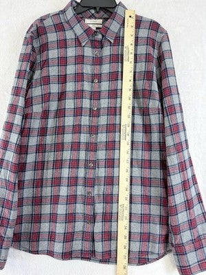 J Crew Flannel Shirt Womens 12 Boy Long Sleeve Gray Red Plaid Button Up Top