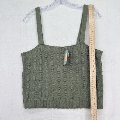 Uncharted Threads Womens XL Green Textured Knit Cami Sweater Crop Top Boho New
