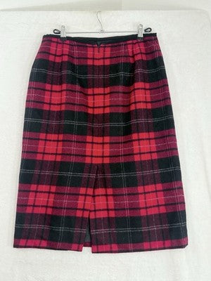 Vintage Talbots Midi Skirt 14 Petite Made USA 100% Wool Red Tartan Plaid Womens