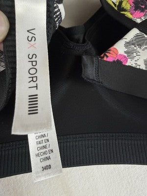 Victoria's Secret VSX Incredible Sports Bra 34DD Victoria Black Floral Womens