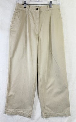 LL Bean Bayside Pants 10 Tan Beige Khakis Womens Elastic Back 100% Cotton