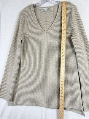 J Jill Sweater Small Wool Blend Beige Long Sleeve V Neck Tops Tunic Womens