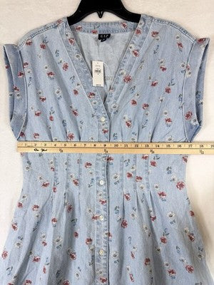 Gap Denim Maxi Dress Small Women Light Blue Floral Print V Neck New NWT