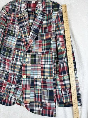 Rowing Blazers Small 36 Mens Indian Madras Plaid Jacket 100% Cotton Embroidered
