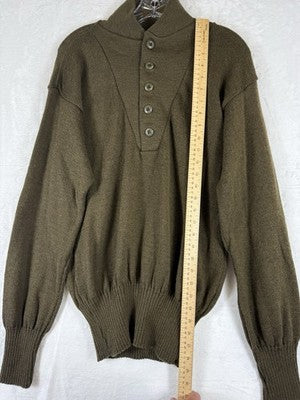 US Army Sweater Large Wool Green Men Henley Pullover Jeep Mechanic Vintage 90s