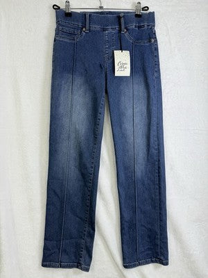 Cosmic Blue Love 27 4 Petite Capri Jeans Mira Pull On Pintuck Blue Women 4P NEW