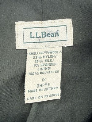 LL Bean Wool Blazer Womens 1X Green Jacket Vintage Silk Blend Tweed Plus Size