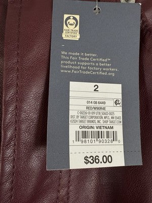 Universal Thread Faux Leather Pants 2 Women Burgundy Red Mid Rise 90s Baggy NEW