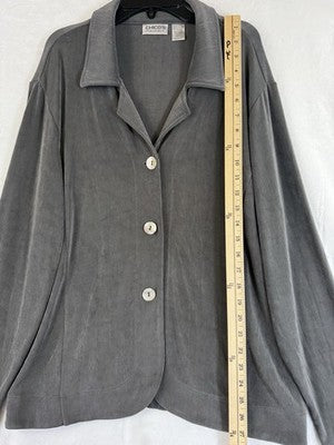 Chicos Travelers Size 3 Jacket Gray Top Button Long Sleeve Made In USA XL Womens