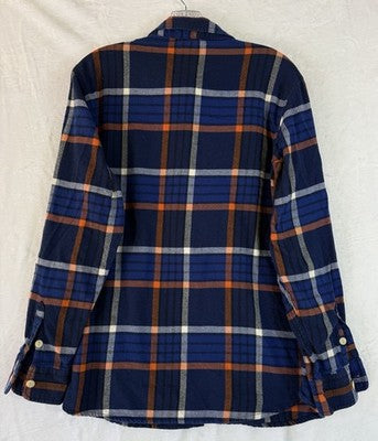 Lands End Kids Flannel Shirt XL Husky Boys Blue Orange Button Down