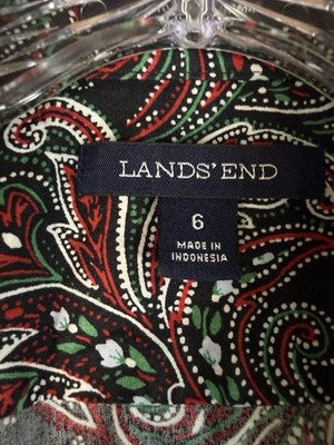 Lands End Womens Tops 6 No Iron Supima Shirt Button Up Long Sleeve Paisley