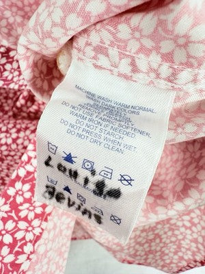 Lands End Shirt 4 Women No Iron Pintuck Oxford Button Up Long Sleeve Pink Floral
