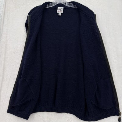 Bonz Sweater Vest Large Mens 100% Alpaca Full Zip Sleeveless Cardigan Navy Blue