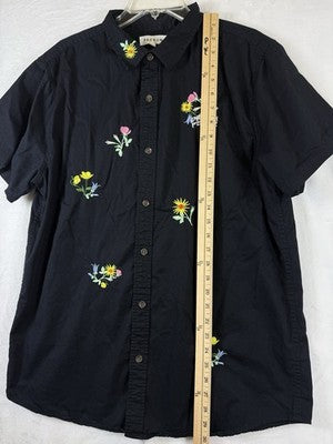 Pacsun Shirt Large Mens Embroidered Flowers Black Short Sleeve Button Up