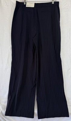 Liz Claiborne Margot Wide Leg Pants 12 Trousers Navy Blue Pinstripe New NWT