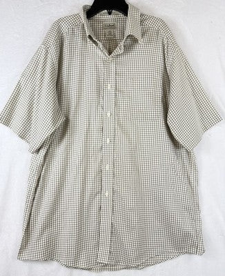 LL Bean Shirt Men Large Short Sleeve Wrinkle Resistant Green Beige Button Up