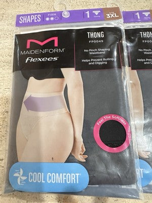 Maidenform Flexees 3XL Lot Thong Black Lace Beige Shapes Cool Comfort Shapewear
