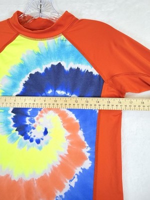 Lands End Rash Guard Boys Large Long Sleeve Swim Shirt Orange Tie Dye Kids