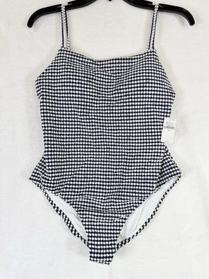 Gap One Piece Swimsuit Womens Medium Navy Blue Gingham Square Neck New NWT