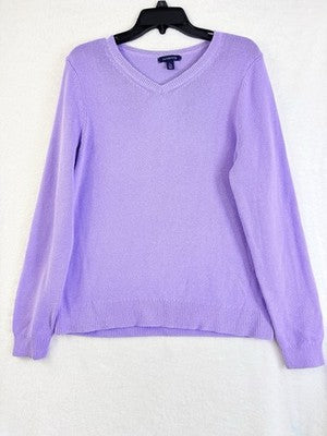 Lands End Sweater Large Womens Lavender Purple Cotton Blend V Neck