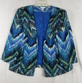 Chicos Size 1 Jacket Medium Blue Green 3/4 Sleeve Chevron Blazer Cotton Stretch