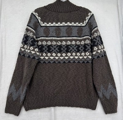 Garnet Hill Alpaca Wool Sweater Medium Fair Isle Brown Womens Tops 1/4 Zip