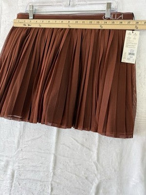 Calia Pleated Tennis Skort XL Brown Pull On 15” High Rise Womens New NWT