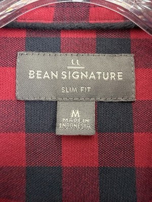 LL Bean Signature Medium Mens Shirt Red Plaid Long Sleeve Oxford Cloth Button Up