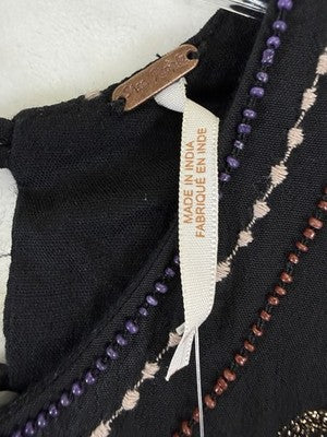 Free People Dress 6 Womens Black Sleeeveles Beaded Boho New NWT *FlawRead