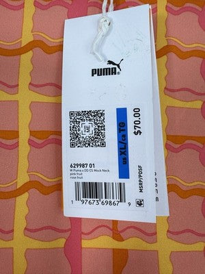 Puma Dani Dazey Top XL Cloudspun Mock Neck Pink Plaid Womens NWT