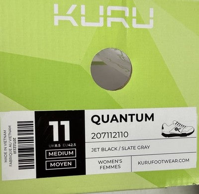Kuru Shoes Womens 11 Quantum Black Gray Plantar Fasciitis Sneakers
