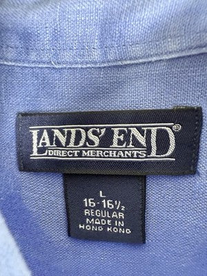 Lands End 100% Linen Shirt Men’s Medium Blue Short Sleeve Button Up