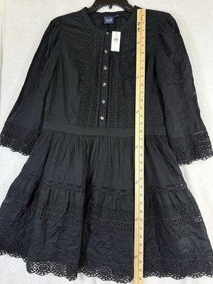 Gap Lace Trim Mini Dress Medium Fit & Flare Women Black 3/4 Sleeve Boho New