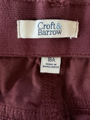 Croft And Barrow Corduroy Pants 18 Straight Leg Mid Rise Burgundy New NWT