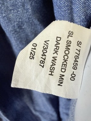 Gap Denim Mini Dress Medium Womens Blue Fit Flare Tie-Front Smocked Waist New