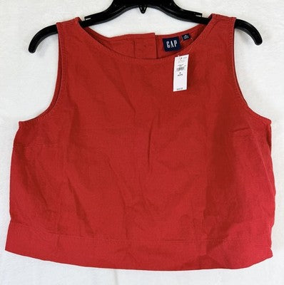 Gap Cropped Top Medium Petite Linen Blend Crop Shell Tank Sleeveless Red New NWT