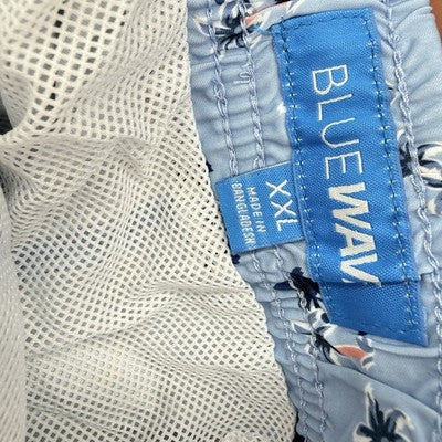 Blue Wave Swim Trunks XXL Mens Blue Print Swimsuit Mesh Lined 6.5” New NWT