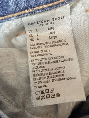 American Eagle High Rise Skinny Kick Jeans 4 Long Blue Womens Denim